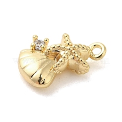 Подвески из золотистой латуни с микропаве из прозрачных кубических цирконий на тему морских животных&nbsp;KK-U031-01G-03
