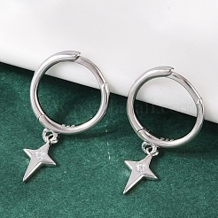 Серьги-кольца star 925 из стерлингового серебра с микропаве из прозрачных кубических цирконий для женщин&nbsp;EJEW-G427-03P