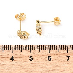 Серьги-гвоздики из латуни с микропаве из прозрачных кубических цирконий черепахового цвета&nbsp;EJEW-A135-03G