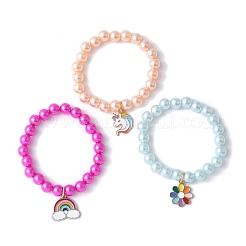 3шт 3 цвета АБС пластик имитация жемчуга тянущиеся браслеты&nbsp;BJEW-JB11584