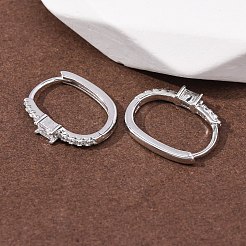 Серьги-кольца из стерлингового серебра с микропаве из прозрачных кубических цирконий овальной формы&nbsp;EJEW-K317-09P