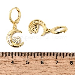 Серьги-кольца из латуни с микропаве и прозрачными кубическими циркониями в форме луны.&nbsp;EJEW-Z162-01G