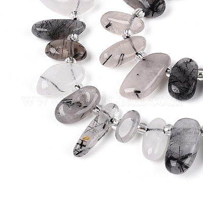 Нити натуральных кварцевых бусин черного турмалинового цвета&nbsp;G-Z091-A31-1