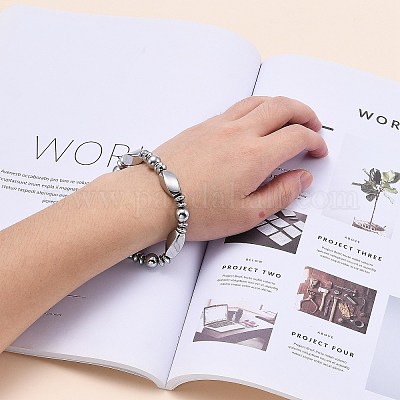 Эластичные браслеты из немагнитного синтетического гематита&nbsp;LS-BJEW-K001-03A-1