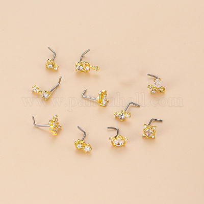 Кольца для носа Г-образной формы из хирургической нержавеющей стали 316L с микропаве из прозрачного кубического циркония&nbsp;WGD2F1E-16-1