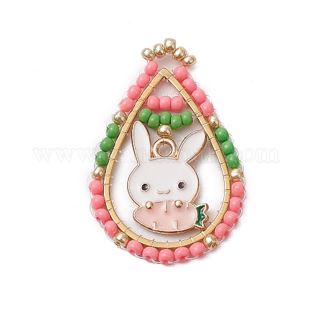 Пасхальная тематика стеклянные бусины каплевидной формы с подвесками в виде кроликов PALLOY-MZ00580-03-1