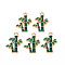 Alloy Enamel Pendants, Cadmium Free & Lead Free, Light Gold, Bamboo Stick, Dark Green, 20.5x16.5x1.5mm, Hole: 1.6mm