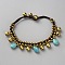 Bohemian Styles Brass Bell & Synthetic Turquoise Teardrop Tassel Anklets, Black Waxed Polyester Cord Anklets for Women, Golden, 9-1/2 inch(240mm), Bell: 10x7.5mm