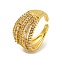 Brass Micro Pave Cubic Zirconia Cuff Rings for Women, Cadmium Free & Lead Free, Real 18K Gold Plated, Inner Diameter: 17mm