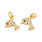 Brass Micro Pave Cubic Zirconia Pendants, Dolphin Charms, with Jump Ring, Rack Plating, Lasting Plated, Cadmium Free & Lead Free, Golden, 11.5x12x1.5mm, Hole: 3mm