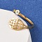 304 Stainless Steel Cuff Open Rings, with Rhinestone, Cadmium Free & Lead Free & Nickel Free, Golden, Badminton, 15mm, Inner Diameter: 19.2mm