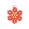 Glass Seed Beaded Flower Pendants, with 304 Stainless Steel Jump Rings, Tomato, 22.5x17.5x4mm, Hole: 2.5mm