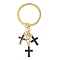 Alloy Enamel Cross Keychains, with Iron Rings, Light Gold, Black, 69mm