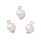 Natural Cultured Freshwater Pearl Round Charms, with 304 Stainless Steel Loops, Creamy White, Golden, 11.5x6.5mm, Hole: 1.8mm