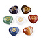 7Pcs 7 styles Natural Mixed Stone Palm Stone, Natural Quartz Crystal & Green Aventurine & Agate & Tiger Eye & Amethyst & Red Jasper & Sodalite, Heart with Yoga Chakra Pattern, 25x28.5x10.5~11.5mm