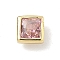 Square Brass Micro Pave Cubic Zirconia Cabochons, Rack Plating, Long-Lasting Plated, Lead Free & Cadmium Free, Real 18K Gold Plated, Pink, 5x5x3.5mm
