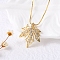 Brass Micro Pave Clear Cubic Zirconia Pendant Necklaces for Women, Real 18K Gold Plated, Leaf, 17.56 inch(44.6cm), Extender: 57mm