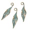 Tibetan Style Alloy Pendants, Leaf, Antique Bronze & Green Patina, 75x16x2mm, Hole: 8mm