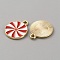 Christmas Themed Alloy Enamel Pendants, Golden, Flat Round with Vortex Pattern, White, 18x15x1.3mm, Hole: 1.6mm
