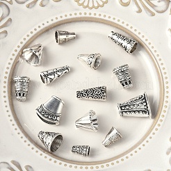 60 шт. 10 стиля тибетского стиля сплава и латуни и ccb пластиковых бусин конусы&nbsp;PALLOY-YW0003-28