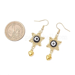 Серьги-подвески из стеклянных бусин в форме сердца с дурным глазом&nbsp;EJEW-MZ00422