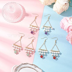 3 пара серег-подвесок в форме ромба из натуральных смешанных камней в двух стилях&nbsp;EJEW-TA00752