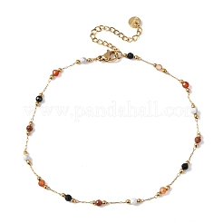Браслеты на ногу из нержавеющей стали 304 с ограненными круглыми бусинами из натурального агата&nbsp;AJEW-G072-01G