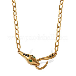 Женские кулоны-подвески в виде змеи из нержавеющей стали 304 с зелеными кубическими циркониями.&nbsp;WGE46FD-01