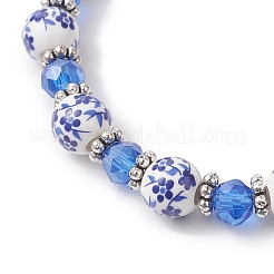 Круглые эластичные фарфоровые керамические браслеты ручной работы с цветочным принтом&nbsp;BJEW-JB12997