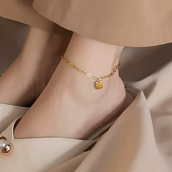 Браслеты на лодыжку из латуни квадратной формы со словом «Удача» для женщин.&nbsp;FS-WG0CD3F-01