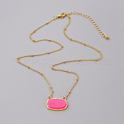 Овальное колье с подвеской из искусственной смолы «друзы» и цепочками-сателлитами из сплава NJEW-WH0016-39G-03