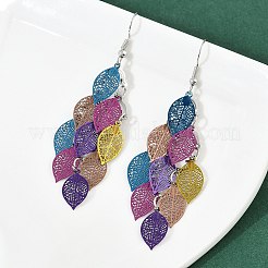 Серьги-подвески в форме листьев из нержавеющей стали 430&nbsp;EJEW-A137-06P-04