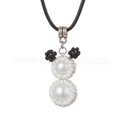 Ожерелья из вощеного хлопкового шнура с подвеской в виде медведя из круглого стеклянного бисера и стеклянного жемчуга для женщин и мужчин&nbsp;NJEW-MZ00126-01