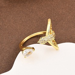 Манжеты из латуни с микро паве кубический цирконий для женщин&nbsp;RJEW-Z113-38G