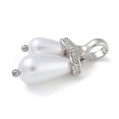 Стойка покрытие латунь микропаве прозрачный кубический цирконий с абс пластиковыми подвесками в виде жемчуга&nbsp;KK-G515-57P