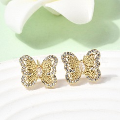 Серьги-гвоздики с бабочками из латуни с микропаве из прозрачных кубических цирконий&nbsp;EJEW-H180-19G