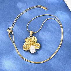 Ожерелья с подвеской-цветком из нержавеющей стали 304 с прозрачными кубическими цирконами&nbsp;NJEW-H088-04G