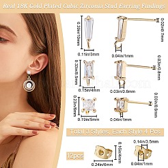 12 шт. 3-х стилевые латунные серьги-гвоздики с кубическим цирконием&nbsp;KK-BBC0012-67