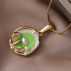 Женские ожерелья с подвеской в виде цветка из нержавеющей стали 304 с эмалью и искусственным жемчугом&nbsp;DU2502