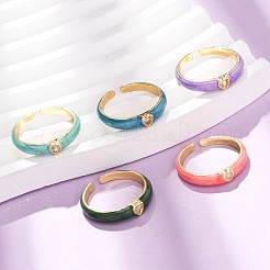 Открытые кольца манжеты из латуни с микропаве и кубическим цирконием&nbsp;RJEW-P183-09G-M