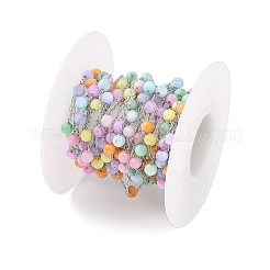 Цепочка из круглых бусин ручной работы из нержавеющей стали 304 и окрашенных ракушек&nbsp;CHS-H028-04B-01