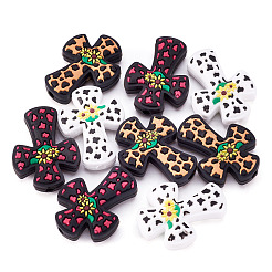 9шт 3 цвета крест с цветком силиконовые фокусные бусины&nbsp;SIL-TA0001-96