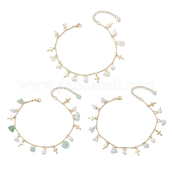 3 шт. 3 стиля браслетов на ногу с натуральным аквамарином&nbsp;AJEW-AN00716