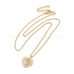 Латунные микропаве прозрачные кубические цирконии ожерелья с подвеской в виде сердца для женщин&nbsp;NJEW-K381-05G