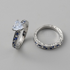 2 шт. 2 стильных кольца на палец с кубическим цирконием в форме сердца&nbsp;RJEW-WH0016-02P-03