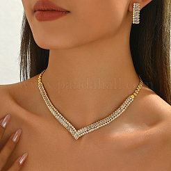 Комплекты серег и ожерелий в форме буквы V с микропаве из латуни и прозрачными кубическими цирконами для женщин&nbsp;BZ2575