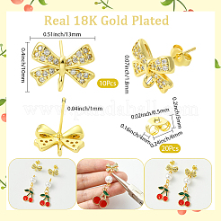 5 пара фурнитуры для сережек-гвоздиков из латуни с покрытием и кубическим цирконием&nbsp;KK-SC0006-78G