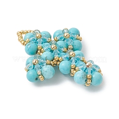 Подвески-крестики из синтетических зелёных бирюзовых бусин и стеклянных бусинок&nbsp;PALLOY-MZ01151-04