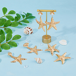 3 пара двухцветных серег-гвоздиков в форме морской звезды из сплава с пластиковыми жемчужными бусинами&nbsp;EJEW-FI0002-95