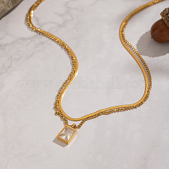 Двухслойные ожерелья в европейском стиле из нержавеющей стали с прозрачными кубическими циркониями и подвеской в виде змеи&nbsp;ND1910